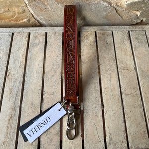 Consuela tooled leather shoulder strap